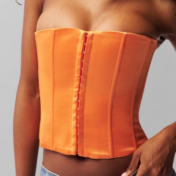 Danielle Guizio Satin Lace-Up Corset Top – Orange (Size S) - Picture 3 of 13